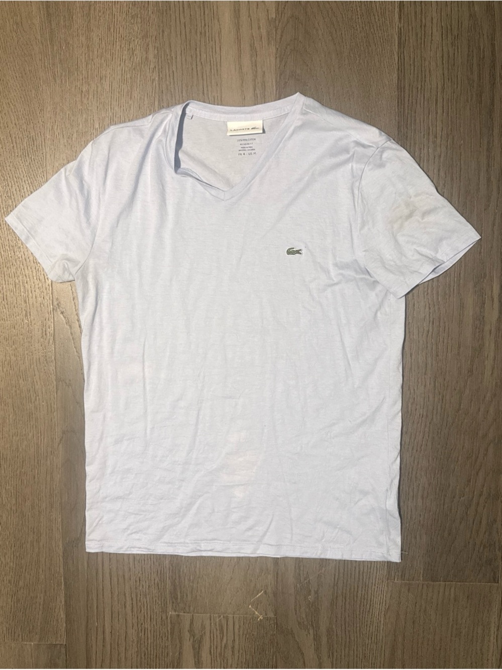 Lacoste Light Blue V-Neck Tee (New) US M, FR4, 100% Cotton